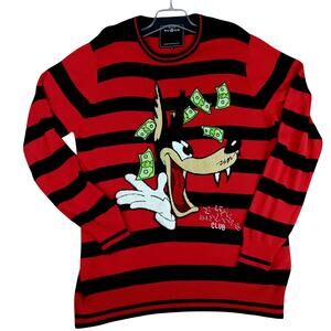 Reason Rain Maker Club Knit Sweater Mens XL Red Striped Patched Lightweight‎ Y2K